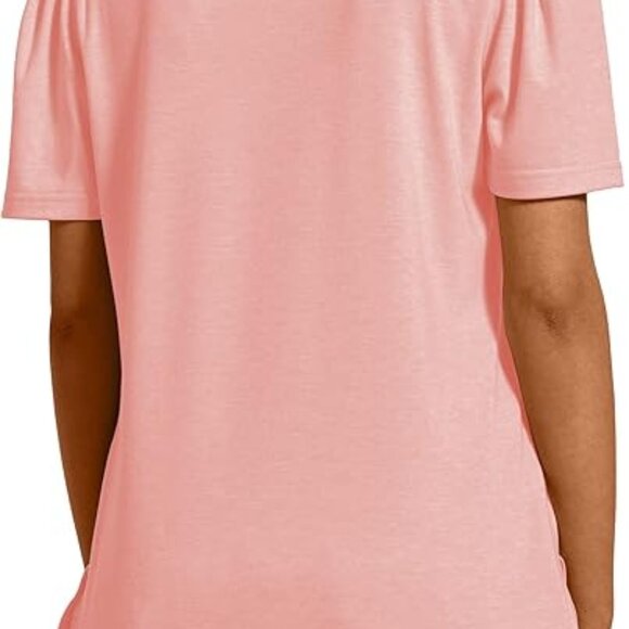 Womens Summer Tops Short Sleeve Crew Neck Shirts Puff Sleeve - Picture 2 of 3